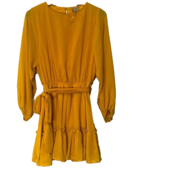 𝅺FLYING Tomato Women’s Long Sleeves Mustard Yellow Mini Dress Size Small - Picture 1 of 8